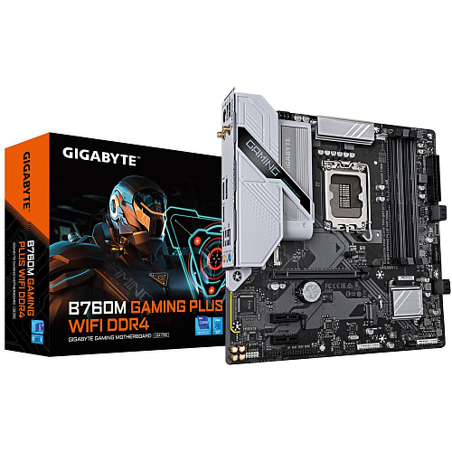 Материнская плата Gigabyte B760M Gaming Plus WiFi DDR4 B760 Socket-1700 4xDDR4, 4xSATA3, RAID, 2xM.2, 1xPCI-E16x, 3xUSB3.2, DP, HDMI, WiFi, Glan, mATX