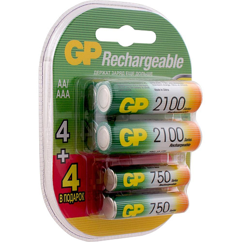 Аккумуляторы GP 210AA/75AAAHCFR-2CR8 2100mAh AA 4шт + 750mAh AAA 4шт