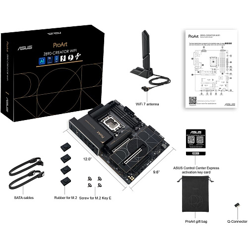 Материнская плата ASUS ProArt Z890-Creator WiFi Z890 Soc-1851 4xDDR5, 4xSATA3, RAID, 5xM.2, 3xPCI-E16x, 6xUSB3.2, 3xUSB3.2 Type C, DP, HDMI, WiFi, 2xGlan, ATX