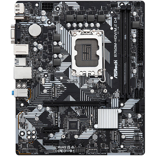 Материнская плата ASRock B760M-HDV/M.2 D4 B760 Socket-1700 2xDDR4, 4xSATA3, RAID, 2xM.2, 1xPCI-E16x, 3xUSB3.2, 1xUSB3.2 Type C, D-Sub, DP, HDMI, 2.5Glan, mATX