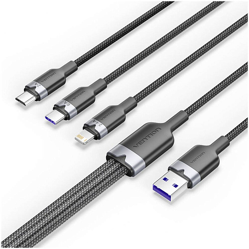 Кабель USB-A 2.0 - Type C/MicroB/Lightning 1.5м. Vention (CTRBG) черный
