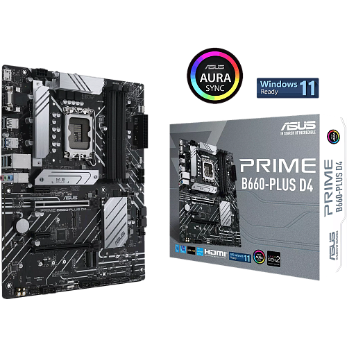 Материнская плата ASUS Prime B660-Plus D4 B660 Socket-1700 4xDDR4, 4xSATA3, RAID, 3xM.2, 2xPCI-E16x, 3xUSB3.2, 1xUSB3.2 Type C, D-Sub, DP, HDMI, 2.5Glan, ATX