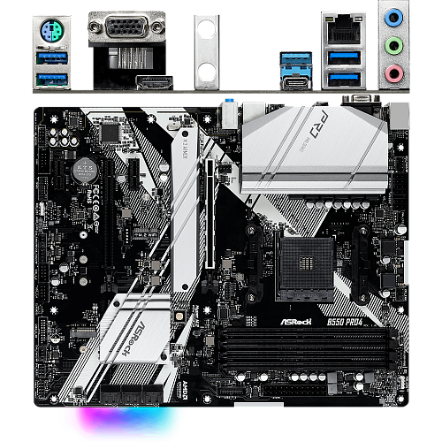 Материнская плата ASRock B550 Pro4 Socket-AM4 AMD B550 4xDDR4, 6xSATA3, RAID, 2xM.2, 2xPCI-E16x, 5xUSB3.2, 1xUSB3.2 Type C, D-Sub, HDMI, Glan, ATX Ret