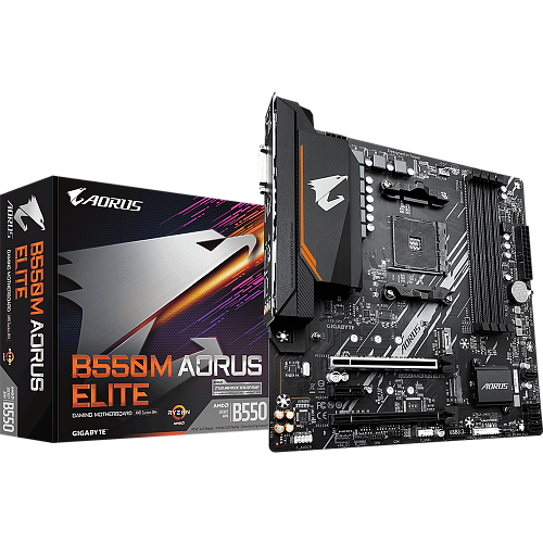 Материнская плата Gigabyte B550M AORUS Elite Socket-AM4 AMD B550 4xDDR4, 4xSATA3, RAID, 2xM.2, 2xPCI-E16x, 4xUSB3.2, DVI-D, HDMI, Glan, mATX Ret УЦЕНКА
