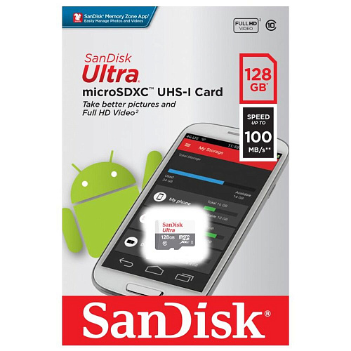 Карта памяти Micro SecureDigital 128Gb SanDisk Ultra microSDXC class 10 UHS-1 SDSQUNR-128G-GN3MN УЦЕНКА