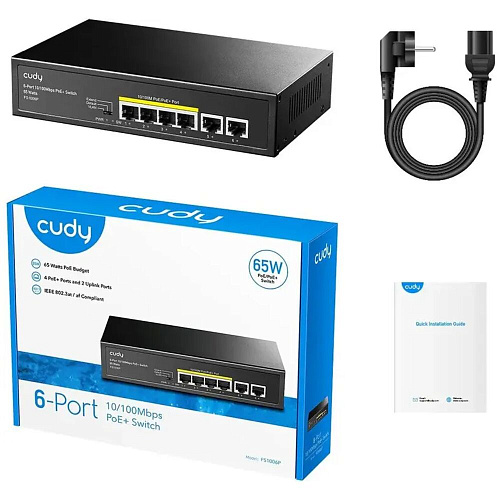 Коммутатор Cudy FS1006P неуправляемый 6 портов 10/100Мбит/с, 4 порта PoE+, 2 порта 100Мбит/с uplink