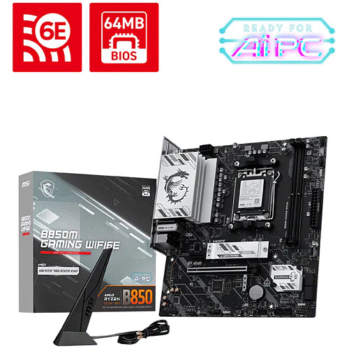 Материнская плата MSI B850M Gaming WiFi6E Socket-AM5 AMD B850 4xDDR5, 4xSATA3, RAID, 2xM.2, 1xPCI-E16x, 3xUSB3.2, 1xUSB3.2 Type C, DP, HDMI, WiFi, 2.5Glan, mATX