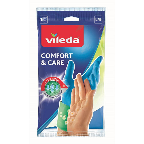 Перчатки Vileda Comfort & Care с кремом для чувствительной кожи, размер L