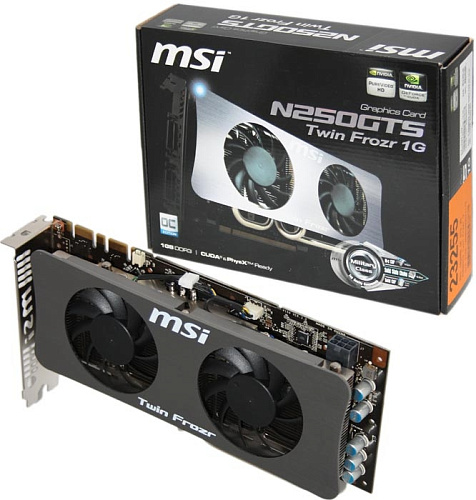 Видеокарта MSI 1024Mb GF GTS 250 N250GTS Twin FROZR OC DDR3, 256 bit, HDCP, 2xDVI Ret