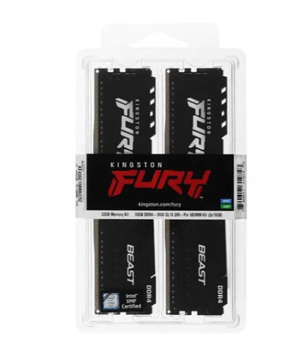 Модуль памяти DIMM 32Gb 2х16Gb DDR4 PC28800 3600MHz Kingston Fury Beast Black (KF436C18BBK2/32) 