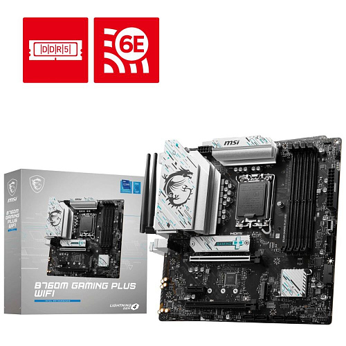 Материнская плата MSI B760M Gaming Plus WiFi B760 Socket-1700 4xDDR5, 4xSATA3, RAID, 2xM.2, 2xPCI-E16x, 4xUSB3.2, 2xDP, 2xHDMI, WiFi, 2.5Glan, mATX УЦЕНКА