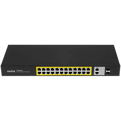 Коммутатор Netis P124GH (L2), 24x100Мбит/с, 2x1Гбит/с, 1SFP 24PoE+360W неуправляемый