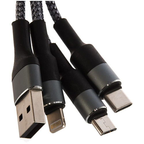 Кабель 3 в 1 1.2m TFN CFZ3IN1GR с разъемом USB A на Type-C/Lightning/microUSB серый