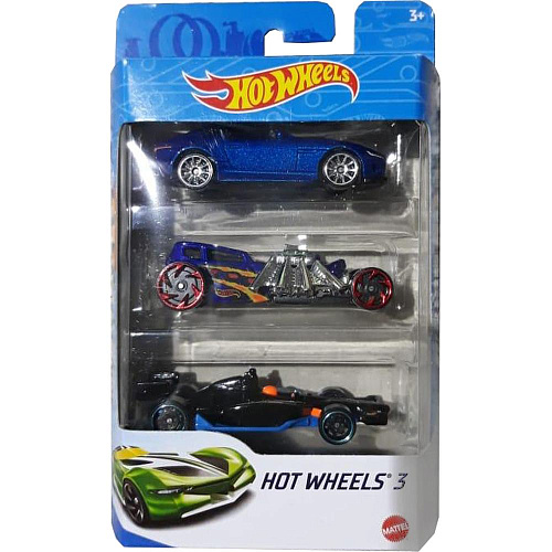 Mattel Hot Wheels K5904 3 машинки (синяя, темно-синяя с монстром, черная)