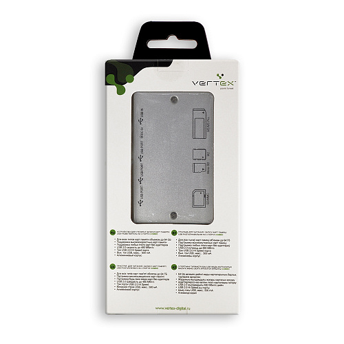 Card Reader Vertex Combo All in 1 + 3-port USB hub Multi Black USB 2.0 SDHC (VCR-502) Silver