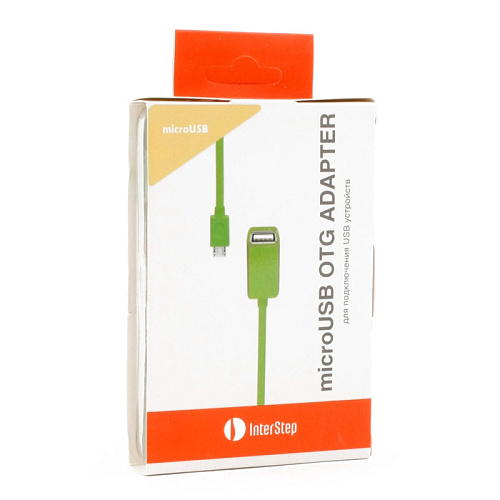 Кабель OTG для мобильных телефонов и планшетов USB2.0 тип А(f)-microB(5P) OTG 0,15м. Interstep зеленый