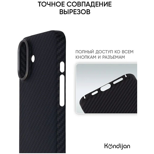 Чехол для Apple iPhone 16 Plus Kondijan Carbon MagSafe Matte черный