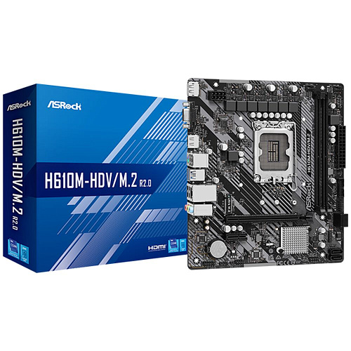 Материнская плата ASRock H610M-HDV/M.2 R2.0 H610 Socket-1700 2xDDR4, 4xSATA3, 1xPCI-E16x, 2xUSB3.2, D-Sub, DP, HDMI, Glan, mATX