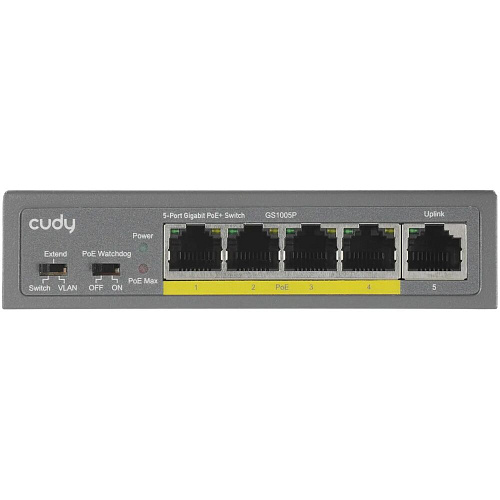 Коммутатор Cudy GS1005P (L2) неуправляемый 5 портов 10/100/1000Мбит/с, 5хPoE 60W