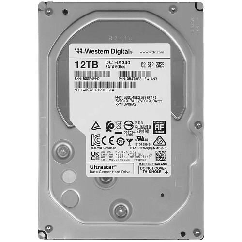 Внутренний жесткий диск 3,5" 12Tb WD (WUS721212BLE6L4 0B47063) 512Mb 7200rpm SATA3 Ultrastar DC HA340
