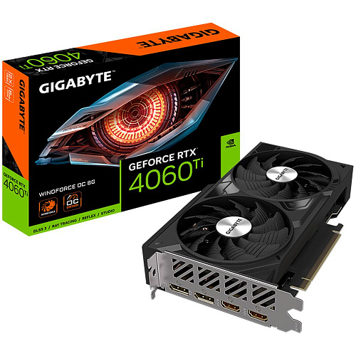 Видеокарта Gigabyte GeForce RTX 4060 Ti 8192Mb, Windforce OC 8 Gb (GV-N406TWF2OC-8GD) 2xHDMI, 2xDP, Ret
