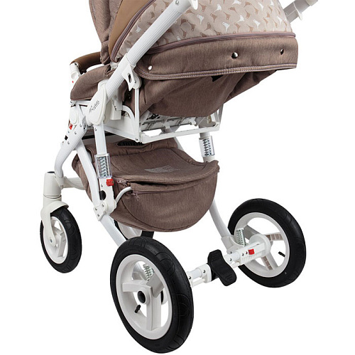 Коляска 2 в 1 Adamex Barletta New (коричневый+т.беж+принт птички B-63)