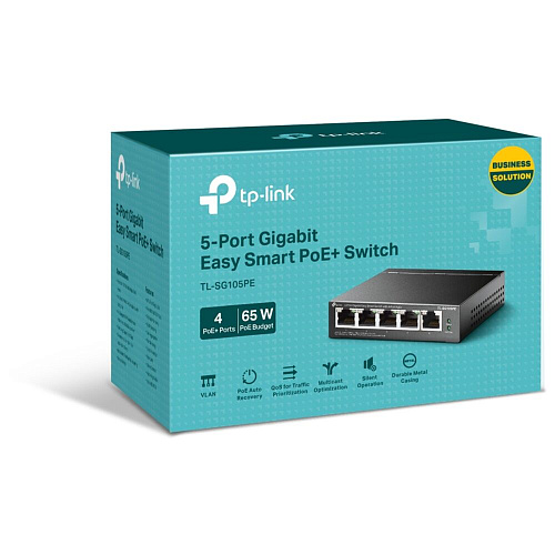 Коммутатор TP-LINK TL-SG105PE управляемый 5x1000BASE-T PoE+  metal case