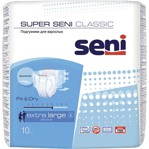 Seni Подгузники для взрослых Super Classic, 130-170 см., XL (10 шт.)