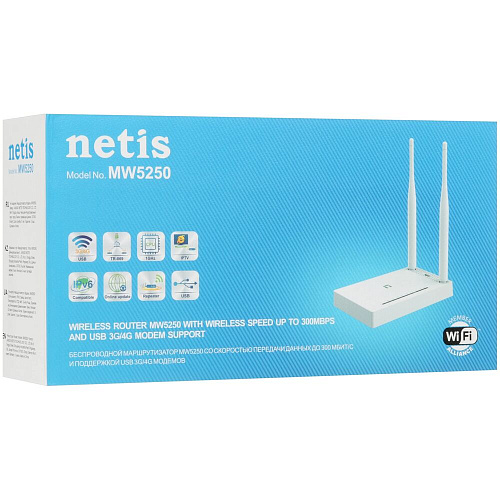 Беспроводной маршрутизатор Netis MW5250, 802.11n, 300Мбит/с, 2.4ГГц, 3G/LTE, USB Type-A, 4xLAN, 1xWAN