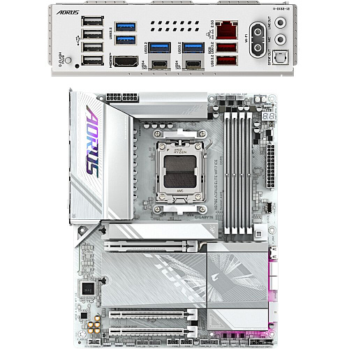 Материнская плата Gigabyte X870E A Elite WF7 Ice Socket-AM5 AMD X870E 4xDDR5, 4xSATA3, RAID, 4xM.2, 3xPCI-E16x, 6xUSB3.2, 2xUSB3.2 Type C, DP, HDMI, Glan, ATX Ret