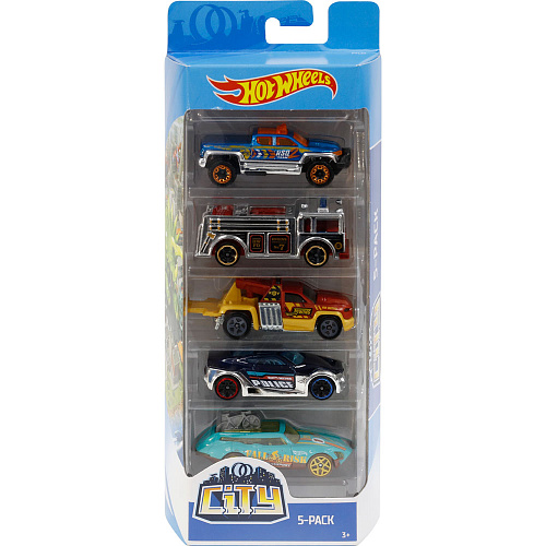 Mattel Hot Wheels 1806/FYL24 Подарочный набор из 5 машинок (City) синий фон