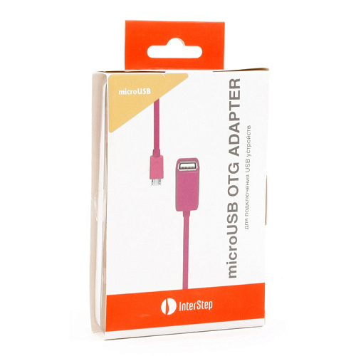 Кабель OTG для мобильных телефонов и планшетов USB2.0 тип А(f)-microB(5P) OTG 0,15м. Interstep розовый