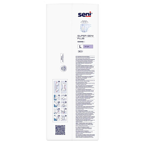 Seni Подгузники для взрослых Super Plus, 100-150 см., L (30 шт.) УЦЕНКА