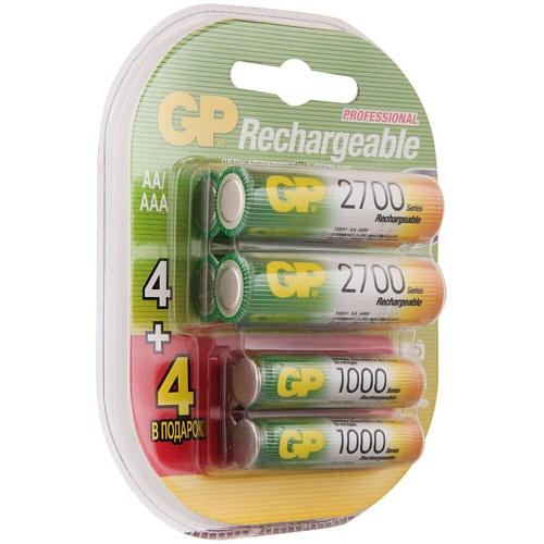 Аккумуляторы GP 270AA/100AAAHCFR-2CR8 2700mAh AA 4шт/1000mAh AAA 4шт