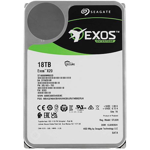 Внутренний жесткий диск 3,5" 18Tb Seagate (ST18000NM003D) 256Mb 7200rpm SATA3 Exos X20