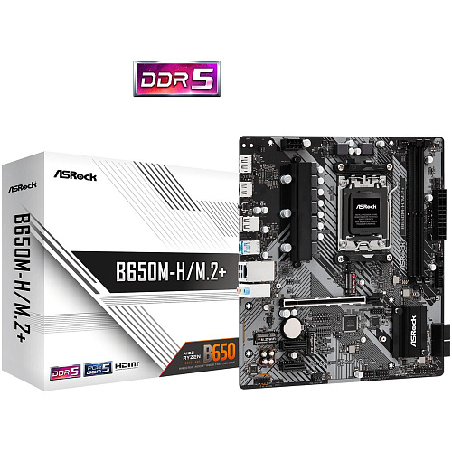 Материнская плата ASRock B650M-H/M.2+ B650 Socket AM5 2xDDR5, 4xSATA3, RAID, 2xM.2, 1xPCI-E16x, 3xUSB3.2, 1xUSB3.2 Type C, DP, HDMI, Glan, mATX
