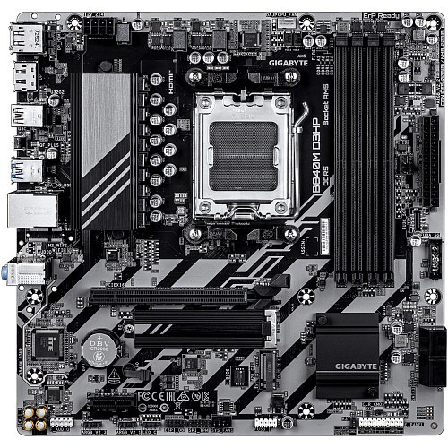 Материнская плата Gigabyte B840M D3HP Socket-AM5 AMD B840 4xDDR5, 4xSATA3, RAID, 2xM.2, 1xPCI-E16x, 2xUSB3.2, 1xUSB3.2 Type C, DP, HDMI, Glan mATX