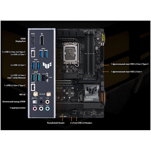 Материнская плата ASUS TUF Gaming Z790-Plus WiFi Z790 Socket-1700 4xDDR5, 4xSATA3, RAID, 4xM.2, 2xPCI-E16x, 6xUSB3.2, 2xUSB3.2 Type C, DP, HDMI, WiFi, 2,5Glan, ATX