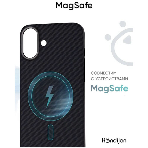 Чехол для Apple iPhone 16 Plus Kondijan Carbon MagSafe Matte черный