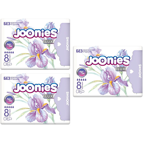 Joonies Прокладки ночные LUXE, 8 шт., 3 упаковки