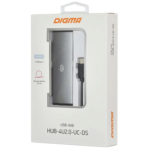4-port Type-C Hub Digma HUB-4U2.0-UC-DS серебристый