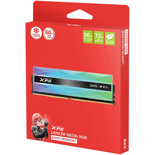 Модуль памяти DIMM 32Gb 2х16Gb DDR5 PC48000 6000MHz ADATA XPG Lancer Neon RGB Silver (AX5U6000C3016G-DCLANRSG)