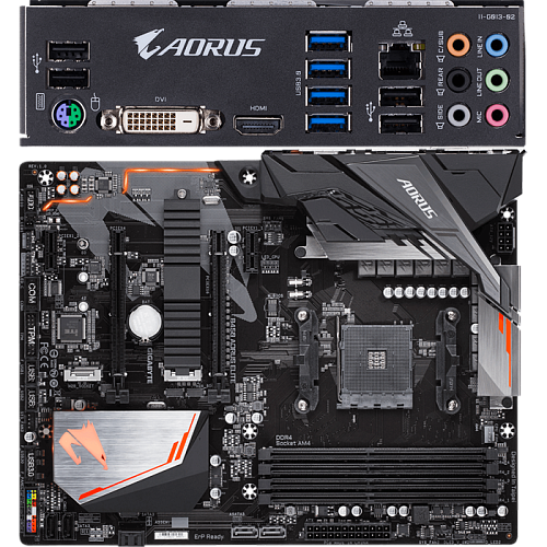 Материнская плата Gigabyte B450 AORUS Elite Socket-AM4 AMD B450 4xDDR4, 6xSATA3, RAID, 2xM.2, 2xPCI-E16x, 4xUSB 3.1, DVI-D, HDMI, Glan, ATX Ret УЦЕНКА