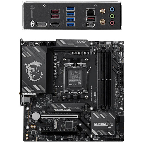 Материнская плата MSI B850M Gaming Pro WiFi6E Socket-AM5 AMD B850 4xDDR5, 4xSATA3, RAID, 2xM.2, 2xPCI-E16x, 7xUSB3.2, 1xUSB3.2 Type C, DP, HDMI, WiFi, 2.5Glan, mATX