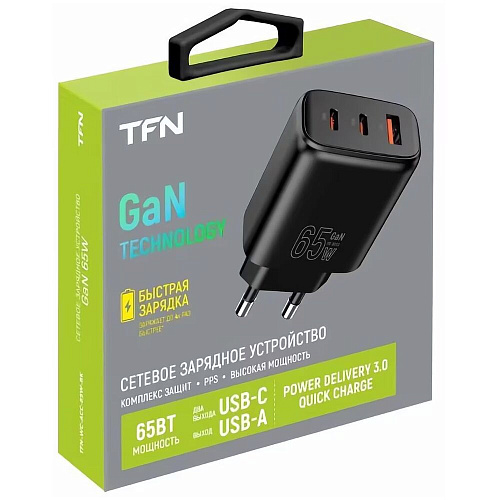 Сетевое зарядное устройство TFN TFN-WC-ACC-65W-BK 65W USB A + 2xType-C черное
