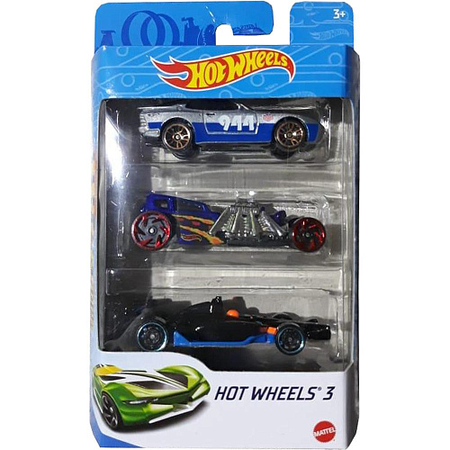 Mattel Hot Wheels K5904 3 машинки (серебрянно-синяя 944, синяя с монстром, черная)
