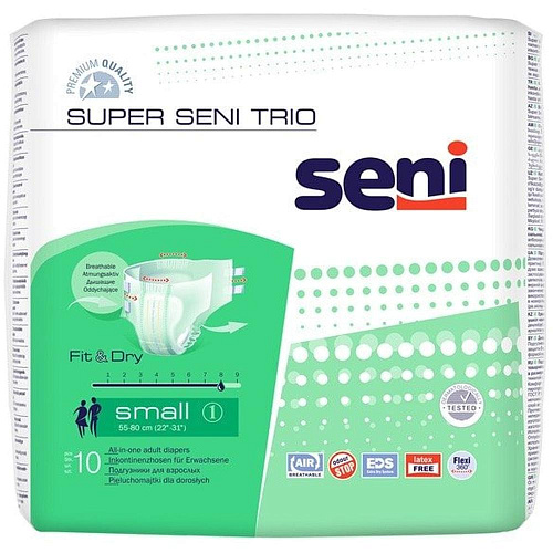Seni Подгузники для взрослых Super Trio, 55-80 см., S (10 шт.)