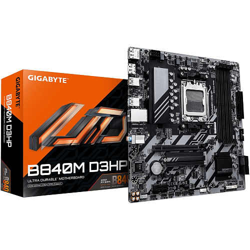 Материнская плата Gigabyte B840M D3HP Socket-AM5 AMD B840 4xDDR5, 4xSATA3, RAID, 2xM.2, 1xPCI-E16x, 2xUSB3.2, 1xUSB3.2 Type C, DP, HDMI, Glan mATX
