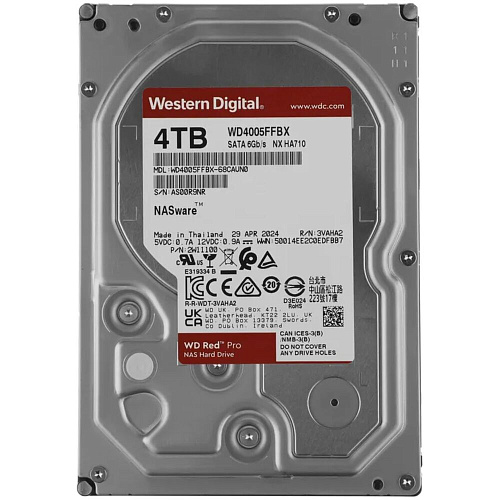 Внутренний жесткий диск 3,5" 4Tb Western Digital (WD4005FFBX) 256Мб 7200rpm SATA3 Red Pro