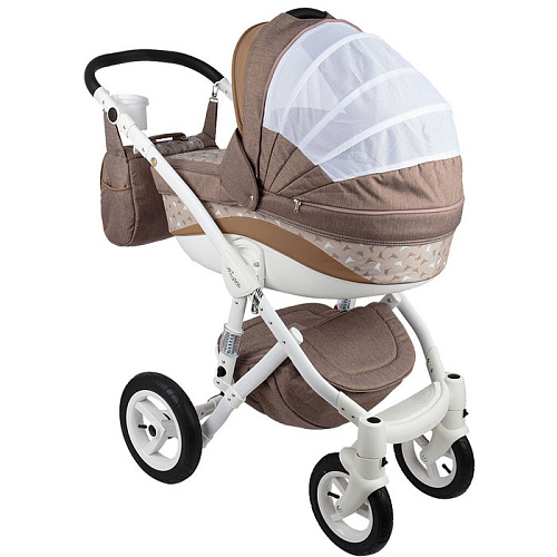 Коляска 2 в 1 Adamex Barletta New (коричневый+т.беж+принт птички B-63)